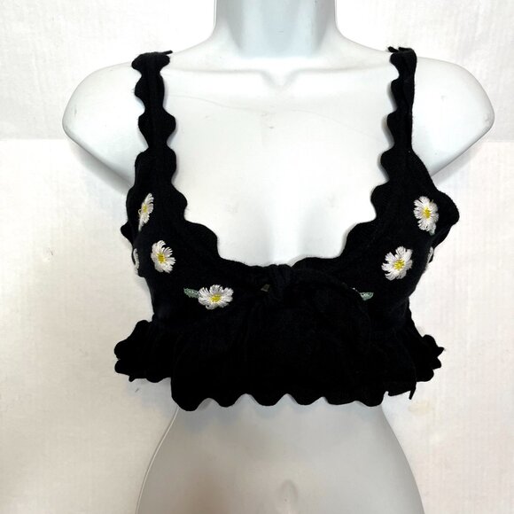 For Love & Lemons Daisy Knit Bra Size XS Black Yellow Floral Crop Top Bralette S - Picture 3 of 10